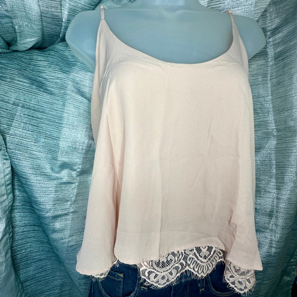 ShineStar Pink Spaghetti Strap Crop Top Shirt Lace Underlay Cami ~ X-Large